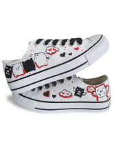 Cute White Hand-painted Canvas Flat Shoes For Women