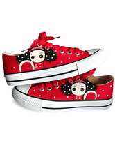 Sweet Red Hand-painted Canvas Flat Shoes For Women