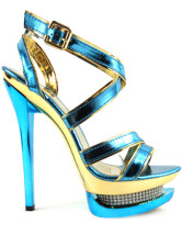 Glittery Blue PU Leather 5 7/10'' High Heel 1 1/2'' Platform Womens Sandals