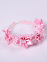 une joli serre-tete rose imitee aux fleurs en dentelle et en soie de costume Barbie pour filles