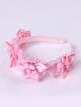 une joli serre-tete rose imitee aux fleurs en dentelle et en soie de costume Barbie pour filles