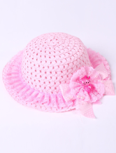 Sweet Pink Lace Trim Weaved Hat Girls Barbie Costumes