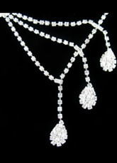 Water Drop Silver Rhinestone Alloy Earrings And Necklace 