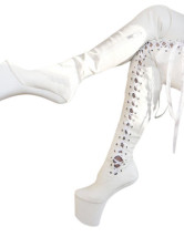 Faddish White PU Patent Leather 7 9/10'' High Heel Womens Sexy Boots