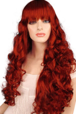 80cm Beautiful Brown Red Nylon Womens Curly Cosplay Wig