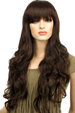 80cm Fashion Brown Black Nylon Womens Curly Cosplay Wig