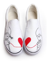 chaussures peintes pour femmes blanches en toile avec semelle en caoutchouc TPR motifs ligne amour