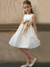 Sweet White Taffeta Champagne Sash Flower Girl Dress