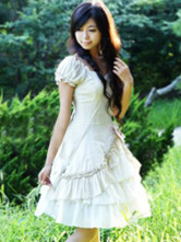 Robe de lolita classique Féminine Satin Coton Ivoire Belle 