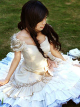 Robe de lolita classique Féminine Satin Coton Ivoire Belle 