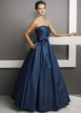Pretty Royal Blue Taffeta Strapless Floor Length Bridesmaid Dress