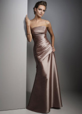 Elegant Brown Taffeta Strapless Floor Length Bridesmaid Dress
