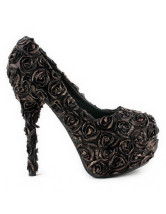 Unique Bronze Satin Rose 5 3/10'' High Heel Womens Fashion Shoes