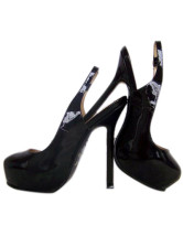 Escarpins-Sandales sexy en noir à talons hauts en cuir émaillé 