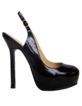Escarpins-Sandales sexy en noir à talons hauts en cuir émaillé 