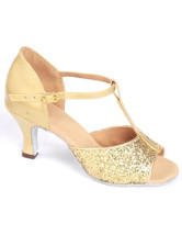 Luxury Golden PU Cowhide Bottom 1 1/5'' High Heel Womens Latin Shoes