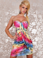 95% Polyester 5% Elasthane Pink Yellow Blue Strapless Womens Club Dress