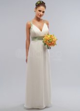 Attractive Ivory Chiffon Deep V-neck Maternity Bridesmaid Dress