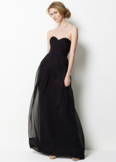 Robe de demoiselle d'honneur noire A-linge en organza de longueur à plancher