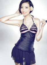 Popular Black 80% Spandex 20% Nylon Womens One Piece Swimsuit
