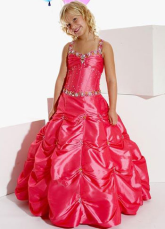 Red A-line Square Taffeta Floor Length Flower Girl Dress