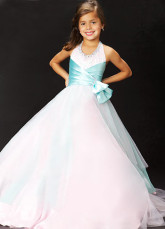 White A-line Jewel Satin Floor Length Flower Girl Dress
