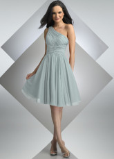 Gris One-épaule mousseline genou longueur demoiselle d'honneur Womens robe