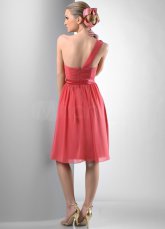 Red One-shoulder Satin Knee Length Womens Bridesmaid Dress