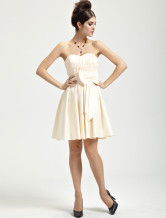 Robe de cocktail de livraison rapide en joli champagne de longueur à genou en satin 