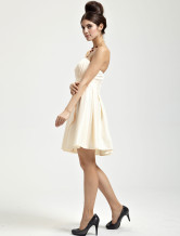 Robe de cocktail de livraison rapide en joli champagne de longueur à genou en satin 