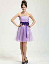 Romantic Lilac Tulle Strapless Knee Length Womens Cocktail Dress