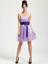 Romantic Lilac Tulle Strapless Knee Length Womens Cocktail Dress