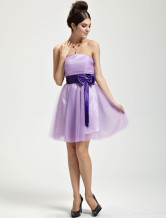Romantic Lilac Tulle Strapless Knee Length Womens Cocktail Dress