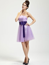 Romantic Lilac Tulle Strapless Knee Length Womens Cocktail Dress