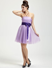 Romantic Lilac Tulle Strapless Knee Length Womens Cocktail Dress