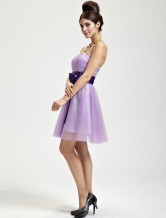 Romantic Lilac Tulle Strapless Knee Length Womens Cocktail Dress