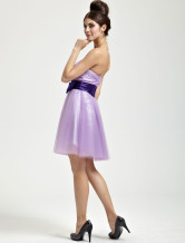 Romantic Lilac Tulle Strapless Knee Length Womens Cocktail Dress
