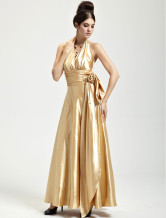 Superbe robe de soiree a pali a corde avec satin couleur d'or 