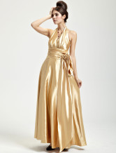 Superbe robe de soiree a pali a corde avec satin couleur d'or 