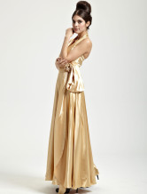 Superbe robe de soiree a pali a corde avec satin couleur d'or 