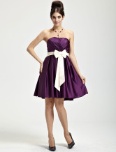 Delicado uva mujeres Strapless satinado vestido de Cóctel