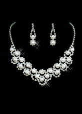 Gorgeous Transparent Alloy Rhinestone Pearl Wedding Jewelry Set For Bridal 