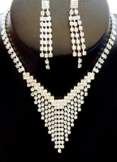 Elegant Silver Alloy Rhinestone Earrings Necklace Wedding Bridal Jewelry Set
