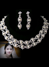 Transparent Alloy Rhinestone Pearl Necklace Earrings Bridal Jewelry Set