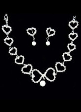 Fashional Silver Alloy Rhinestone Pearl Heart Wedding Bridal Jewelry Set