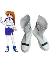 Nanoha Takamachi White Faux Leather 1 1/2'' High Heel Zipper Cosplay Shoes