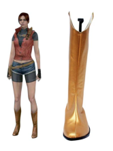 Resident Evil Claire Redfield Silver Yellow Faux Leather 2'' High Heel Cosplay Shoes