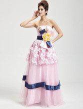 Rose mousseline au plancher longueur Masquerade robes de bal