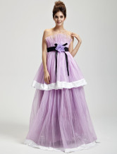 Romantic Lilac Tulle Strapless Floor Length Womens Masquerade Ball Gown