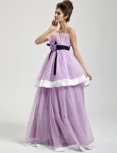 Romantique lilas Tulle étage sans bretelles longueur Womens Masquerade Ball robe